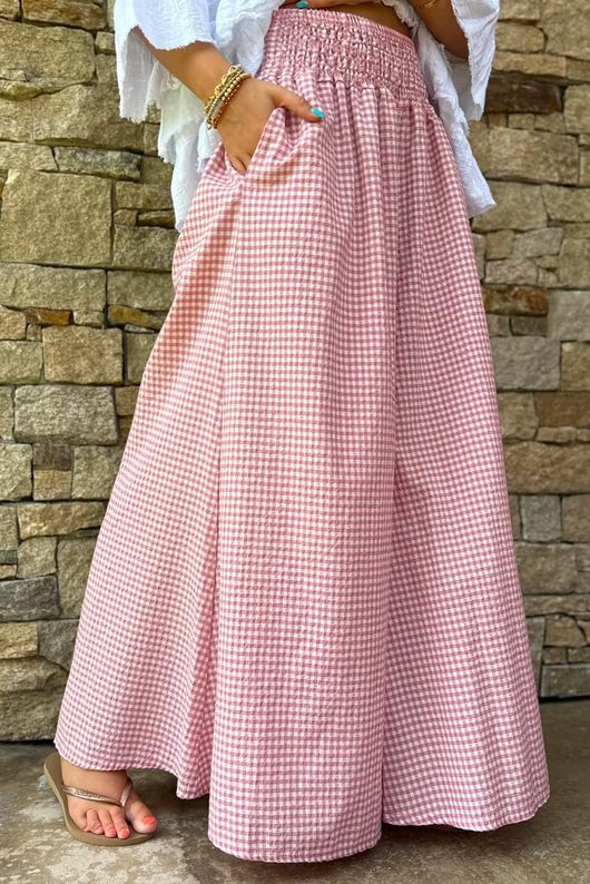 Arbi Gingham Palazzo Pant Indian Pink